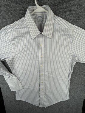 Brooks Brothers Non Iron Stretch Blue Striped Button Up French Cuff 16 32 Slim